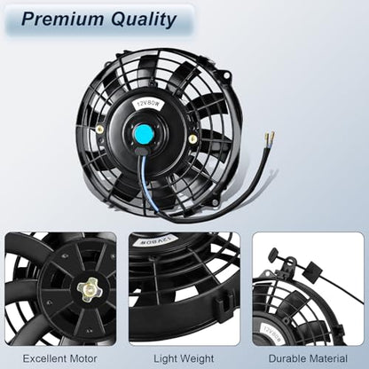 MuHize 2 Pack 7 Inch Slim Radiator Fan 12V 80W 800 CFM Cooling Fan w/Mount - size: 2Pcs-7 inch