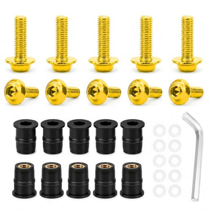 10PCS Motorcycle Windshield Bolt Kit, M5 Motorbike Fairing Bolts Nuts (Golden) - color: Golden