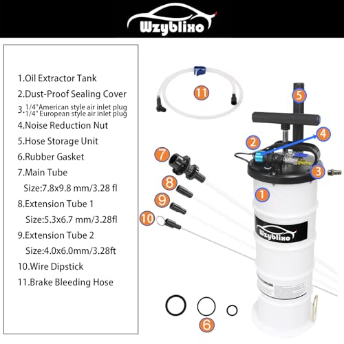 6.5L Oil Extractor - Pneumatic/Manual Vacumm Fluid Extractor Fluid Change Pump with Extended Oil Suction Hose and A Brake Bleeding Hose for Automotive Fluids Vacuum Evacuation