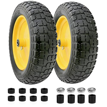 4.80/4.00-8 Flat Free Tire and Wheel, 14.5" Solid Wheelbarrow Tire with 3"-7" Adjustable Centered Hub, 5/8" & 3/4" Bearings, Universal Replacement for Garden Cart, Hand Truck, Dolly (2 Pack) - color: 2 PACK, size: 14.5"-4.80/4.00-8"