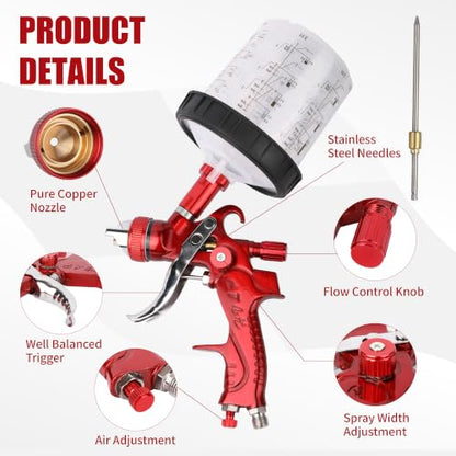 HVLP Spray Gun with Disposable Paint Cups Kit for Car Painting - color: red