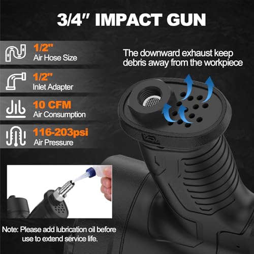 Trivd Frol Air Impact Wrench - 3/4 Inch Air Impact Gun, Up to 2100 Ft.lbs, 6000RPM High Torque Impact Driver, Twin Hammer Pneumatic Impact Wrench for Auto Repair, Tire Shop