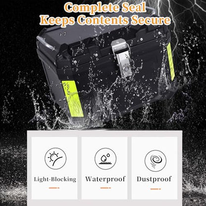 Motorcycle Top Case 45L Trunk Tail Box Bag Aluminum alloy handle with Leather Lining Anti-Theft with Lock & Back Cushion Waterproof Dustproof Easy Installation with Universal Bracket Black - color: Black（45L-Single Lock）