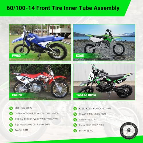 60/100-14 2.50-14 Wheel Dirt Bike Tire Rim for 110cc 125cc SSR PW80 TTR110 YZ65 KX65 Taotao DB14 Pit Bike, with 15mm Bearing