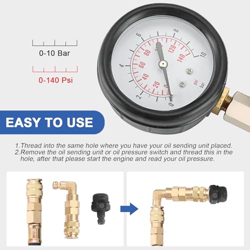 DASBET Engine Oil Pressure Tester Tool 0-140 PSI