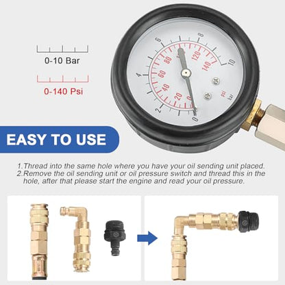 DASBET Engine Oil Pressure Tester Tool 0-140 PSI