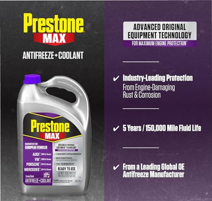 Prestone AF6510 MAX European Vehicles Violet Antifreeze and Coolant, 1 Gallon, Pack of 6 - color: Euro Violet, size: Pack of 6 Gallons