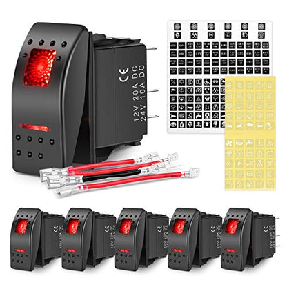 Nilight 6 Pack Rocker Switches 5 PIN On Off Toggle Red - color: Red 6 PCS