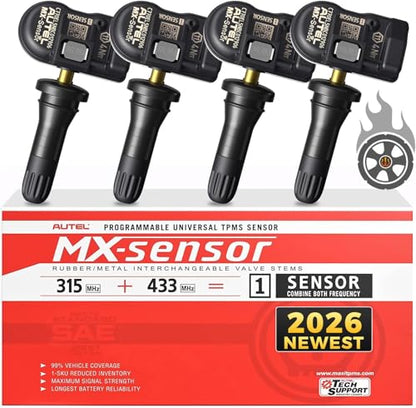 Autel TPMS Sensors Set of 4, MX-Sensor 315+433Mhz 2in1 Rubber Valve