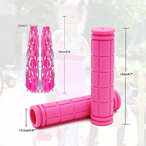 Bike Handlebar Grips with Tassel for Girls Boys and Kids - color: Pink & Streamers