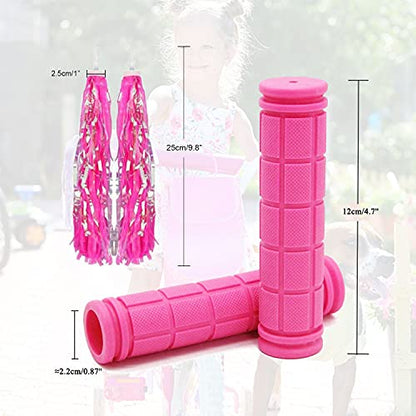 Bike Handlebar Grips with Tassel for Girls Boys and Kids - color: Pink & Streamers