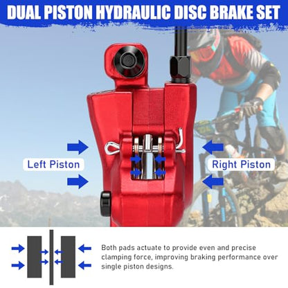 TOBWOLF MTB Hydraulic Disc Brake Kit, Dual Piston Brakes Set - color: Red Hydraulic Disc Brake Set - Dual Piston