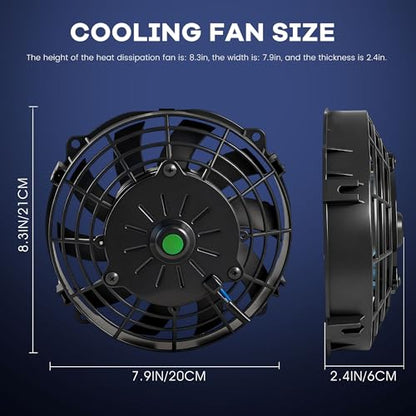 7 inch Slim Fan Electric Radiator Cooling Fan 12V 80W with Thermostat Wiring Switch Relay Kit Black - size: 7 Inch