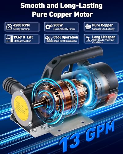 Electric Fuel Transfer Pump 13GPM, 12V Transfer Pump for Diesel, Kerosene - style: Upgraded 13 GPM