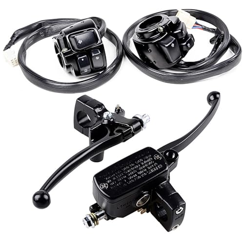 Left Clutch Lever & Right Hydraulic Brake Master Cylinder + Pair 1" Handlebar ON/Off Control Switches + 2PCS Rubber Hand Grips for 1996-2012 Harley Softail Dyna Sportster V-Rod