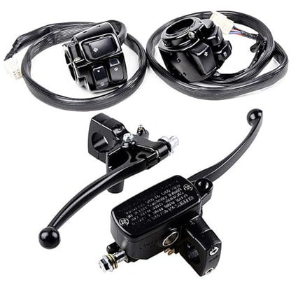 Left Clutch Lever & Right Hydraulic Brake Master Cylinder + Pair 1" Handlebar ON/Off Control Switches + 2PCS Rubber Hand Grips for 1996-2012 Harley Softail Dyna Sportster V-Rod