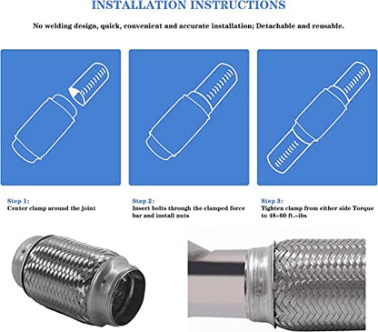 Exhaust Flex Pipe 2.5"x6" Heavy Duty Stainless 2 Pack - size: 2.5"x6"-2 Pack
