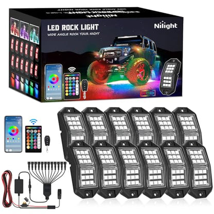 Nilight RGB LED Rock Lights Kit 12 PCS 18LED Wide Angle Wheel Well Light - color: RGB 18LED, size: 12 Pods
