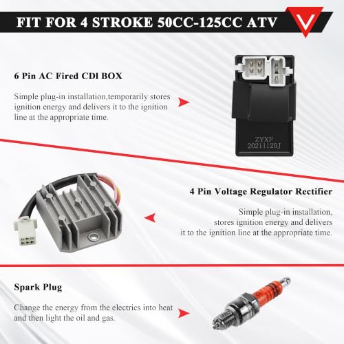 PRO BAT Chinese ATV Electric Wiring Harness AC 6-Pin CDI 4-Wire Rectifier - color: O Spark Plug/Ignition Coil & S Regulator