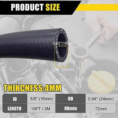 5/8 Heater Hose 10FT Radiator Coolant Fuel Line - 100 PSI Working Pressure for Automotive Heating Systems - size: 5/8 inch 10 ft