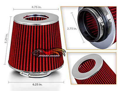 Rtunes Racing 2.75-Inch 70mm Washable Dry Clamp-On Cone Air Filter, Red - size: Standard 2.75"