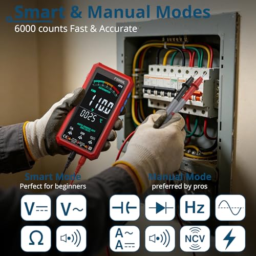 6000 Counts Smart Digital Multimeter,USB Rechargeable,Color LCD Screen