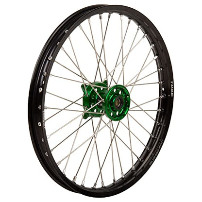 Tusk Impact Complete Wheel - Front 21 x 1.60 Black Rim/Silver Spoke/Green Hub Compatible with Kawasaki KX250 20004-2007,2019-2026/KX250F 2004-2018/KX450 2019-2025/KX450F 2009-2015