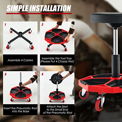 Goplus Mechanic Stool with Wheels, Magnetic Tool Tray, 330LBS Capacity - color: Red, size: Tool Tray