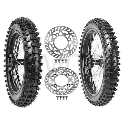17/14 Dirt Bike Wheel Set, 70/100-17 Front 90/100-14 Rear Tire Rim Assembly with 0.59in 15mm Bearings and Brake Rotors for 110cc 125cc 140cc 150cc Pit Bike