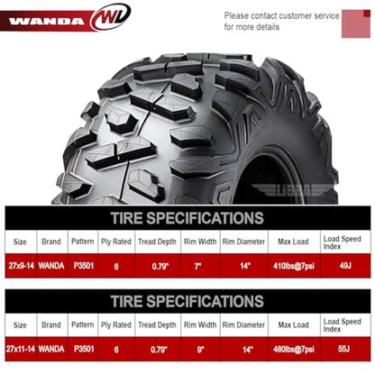 WANDA 4 ATV Tires 27x9-14 27x11-14 for 2014 John Deere GATOR XUV825I 4x4 SE