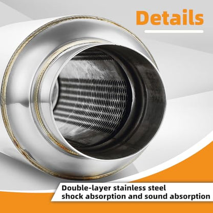 A-KARCK 2.5" Inlet Resonator, Exhaust Resonator Muffler Stainless Steel Polished 2.5" Inlet 2.5" Outlet 16" Overall Length Straight Through Design 2 Pack - size: 2.5" Inlet/Outlet 16" Long - Polished - 2 Pack