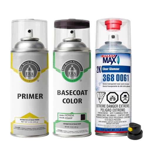 ERA Paints - R560P - Burgundy Night Pearl for HONDA Exact OEM Color Match Automotive Touch Up Paint for Cars - Spray Paint with Premium Spray Nozzle - Premium Kit w/ 2K 3680061 Clearcoat - Made in USA - style: Spray - Premium Kit w/ 2K 3680061 Clearcoat