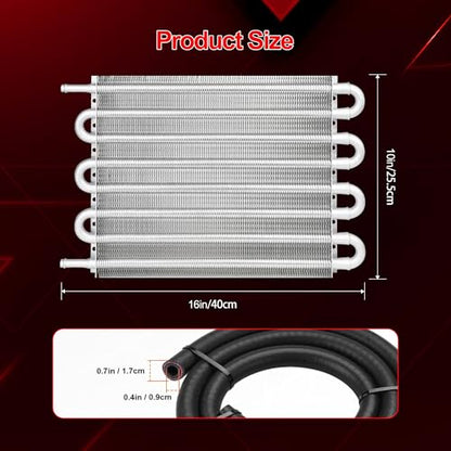 Upgraded 8-Pass Oil Cooler Aluminum Transmission Cooler Kit | Enhanced Cooling for 5/16" Lines | Optimal Engine & Transmission Protection (Silver)