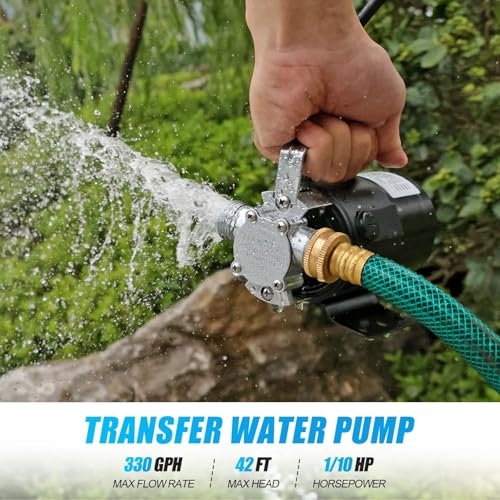 Water Transfer Pump, 115V 1/10HP Electric Utility Pump with On/Off Switch 2 * 6 ft Water Hoses Kit for Removing Water from Garden Pools Aquariums Hot Tub Draining 1/8’’ Low Suction for Rain Barrel - color: Black