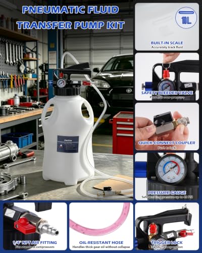 10L Transmission Fluid Pump, Pneumatic Fluid Transfer Pump w/15 ATF Adapter - size: 10L, Pneumatic