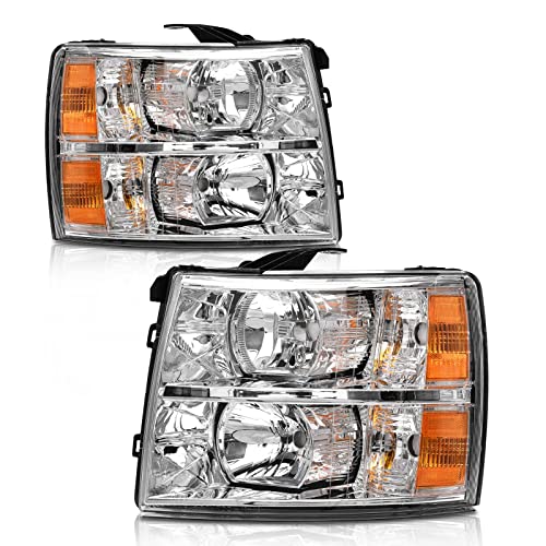 for 2007-2014 Chevy Silverado Headlights Chrome Housing - color: A-Chrome Housing Amber Reflector