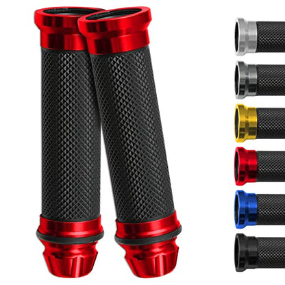 DREAMIZER Motorcycle Handlebar Grips 7/8-22mm Handle Grip Universal CNC Handlebar Cap for CBR CB GSXR 600 650 1000 R6 Ninja ZX H2 - Red - color: Red