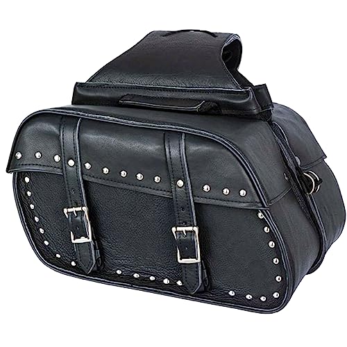 Dream Apparel Naked Cowhide Leather Motorcycle Saddle Bags Studded Throw Over Saddlebags, Motorcycle Side Bags for Honda Shadow Sportster Softail Dyna V-star (Black) - color: Black 36L Studded