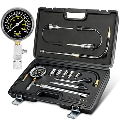 BETOOLL 13pcs Compression Tester with Spark Plug Tester - 300PSI Engine Cylinder Compression Gauge Automotive Tool - size: Normal