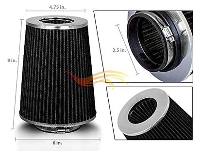 Rtunes Racing 3.5-Inch 89mm Truck Dry Cone Air Filter, Black, 8-Inch Tall - size: Truck 3.5"