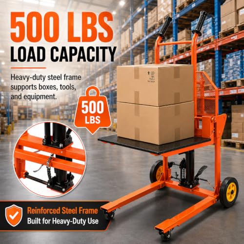 AECOJOY Hydraulic Material Lift Winch Stacker 500lbs Weight Capacity