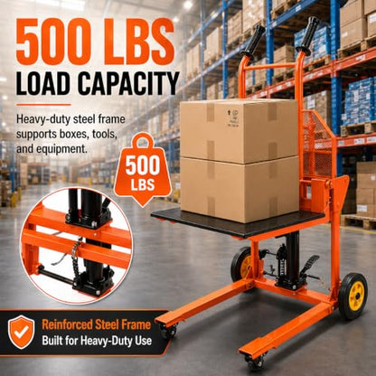 AECOJOY Hydraulic Material Lift Winch Stacker 500lbs Weight Capacity