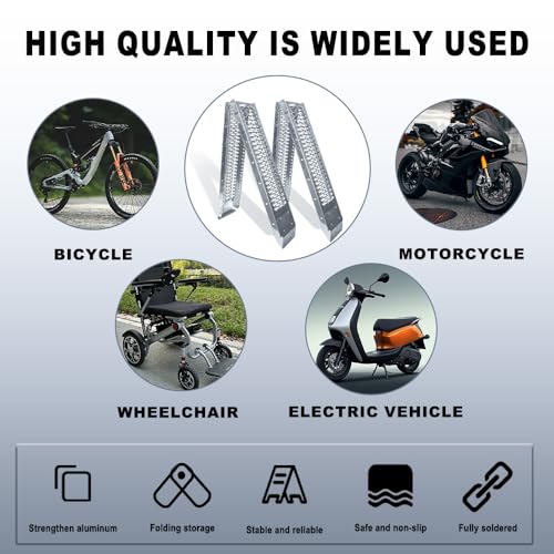 Alloy Steel Motorcycle Ramp, 750 Lbs Capacity, 78in Folding Loading Ramp with Load Straps for Pickup Trucks, Motorcycles, ATVs, UTVs, Lawn Mowers, Dirt Bikes (1)