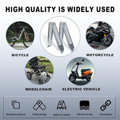 Alloy Steel Motorcycle Ramp, 750 Lbs Capacity, 78in Folding Loading Ramp with Load Straps for Pickup Trucks, Motorcycles, ATVs, UTVs, Lawn Mowers, Dirt Bikes (1)