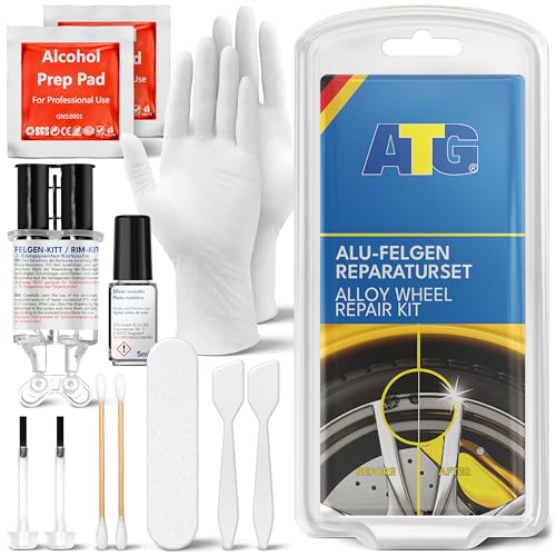 ATG Alloy Wheel Repair Kit – Rim Scratch and Curb Rash Repair for Silver Alloy and Steel Wheels – Complete Kit with Filler and Paint – Up to 10 Repairs