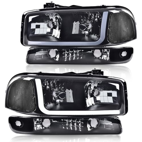 G-PLUS LED DRL Headlights Assembly Fit 1999-2007 GMC Sierra 1500 - size: [LED Smoky] 1999-2007 Sierra