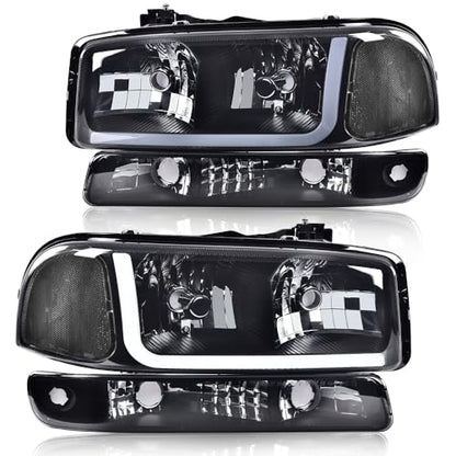 G-PLUS LED DRL Headlights Assembly Fit 1999-2007 GMC Sierra 1500 - size: [LED Smoky] 1999-2007 Sierra