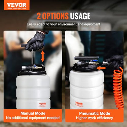 VEVOR 15L Pneumatic/Manual Fluid Extractor Pump, Oil Changer Vacuum Fluid Extractor, Oil Extractor Change Pump for Automotive, Oil Change & Fluid Change Tool with Dipstick and Suction Hose - style: 15L Pneumatic/Manual