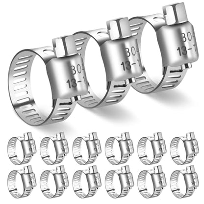15PCS 1/2'' to 3/4'' Hose Clamps, 304 Stainless Worm Gear Clamps - size: 13-19mm(15Pcs)