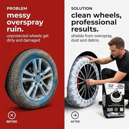 Polar Bear Wheel Masking Cover, Clear Plastic Sheet, 13-20 in Rims, 1-Pack